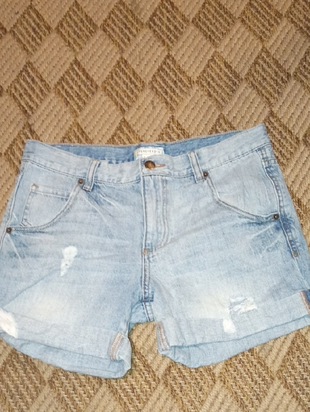 Forever 21 Light Blue Distressed Denim Shorts